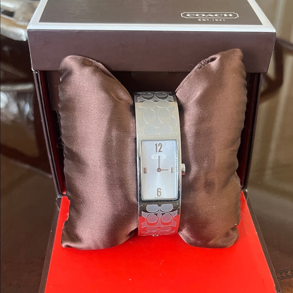 Coach Silver Rectangular Watch With Signature Des… - image 1